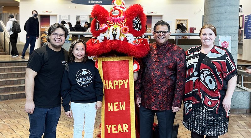 students and lion dance performers