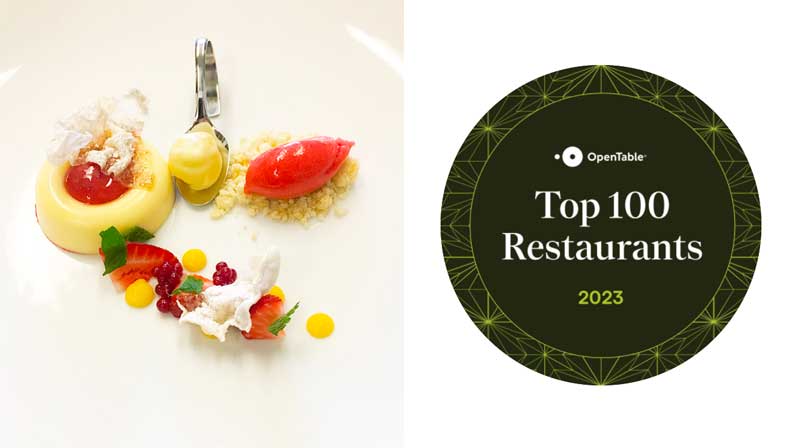 Plated food beside logo of OpenTable Top 100